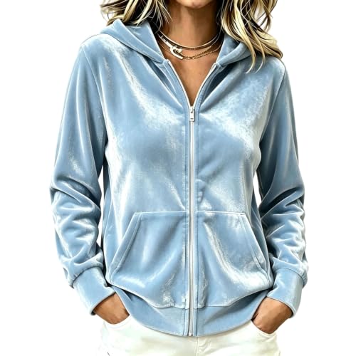 Image of Women's Velvet Zip Up Hoodie Long Sleeve Fleece Sweatshirt with Pockets
