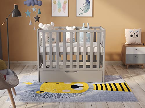Love For Sleep Mini Cuna Bebe de Madera Gris 100x50 cm con Colchón Acolchado – Cuna Compacta para Bebé Que Ahorra Espacio con cajón