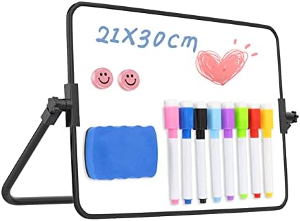 Dry Erase Whiteboard with Stand, 21 x 30 cm Double-Sided Desktop White Board for Kid Student School Home Office (Black)