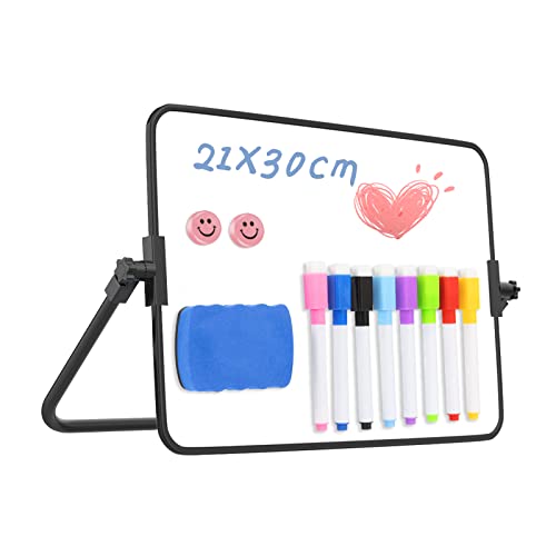 Dry Erase Whiteboard with Stand, 21 x 30 cm Double-Sided Desktop White Board for Kid Student School Home Office (Black)