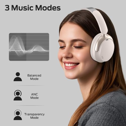 Persona 3rd ANC Bluetooth Headphones, Over Ear Headphones with Bluetooth 5.4, 70 Hours Playtime, Noise Cancelling Headphone with Mic, Foldable Lightweight Headset, Comfort Fit for Gym, Travel, White - Image 2