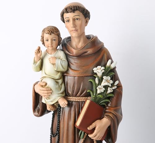 BC Katolicki posąg św. Antoniego z Padwy, postać błogosławiona, religijna inspirująca dekoracja domu, 37,5 cm H, renesansowa rzeźba ręcznie wykonana przez Buildclassic