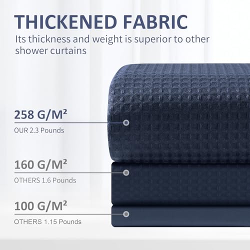FY&XZH Heavy-Duty Waffle Weave Shower Curtain with Stainless Steel Hooks, Thick Fabric for Bathroom, Hotel, Spa & Salon-36 W x 72" H (Navy Blue) by FY&XZH - Used condition - Image 4