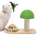 Cat Toys 3 in 1 Wooden Cat Ball Track Roller with Feather & Mushroom Cat Scratcher Post,Interactive