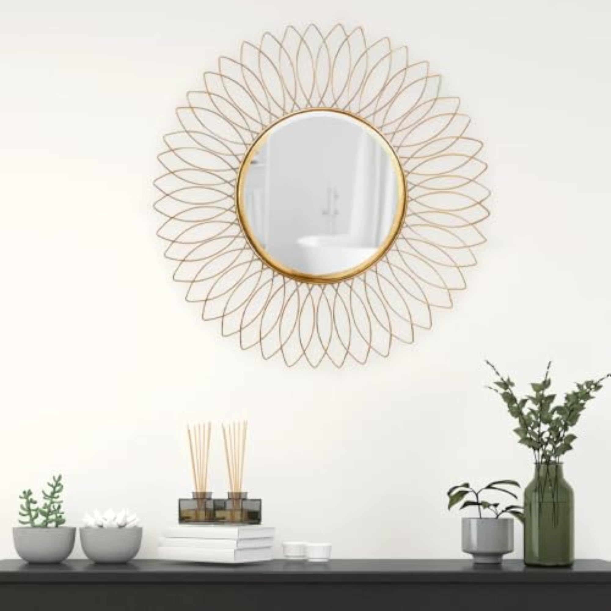 Golden Sunflower Handcrafted Wire Mirror Decorative Wall Hanging