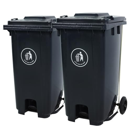 ANISOC Outdoor Trash Can, Heavy Duty Two-Wheels Rolling, Reinforced Base,