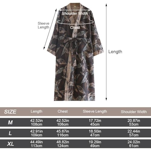 Pijama de algodón para hombre tipo kimono con estampado de hojas 3