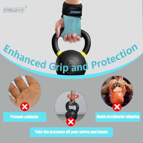 Frelaxy Lifting Wrist Straps Women and Men, Weight Lifting Grips with Cushion Wrist Loop, Double Layer Leather and Storage Pouch, Gym Workout Straps for Deadlift and Powerlifting (Lake Blue) by Frelaxy - Used condition - Image 3