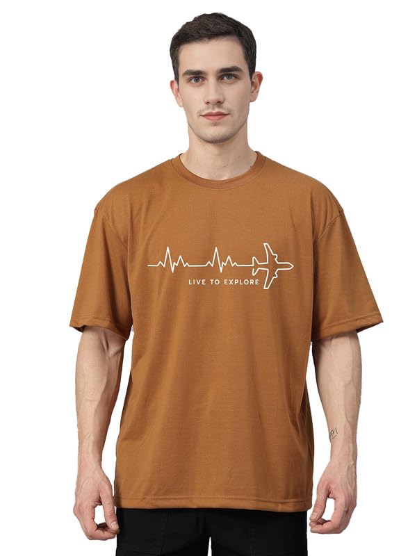 Image of CHKOKKO Mens Polyester Stylish Oversized T Shirt for Daily & Casual Wear Printed Design with Drop Shoulder & Half Sleeves