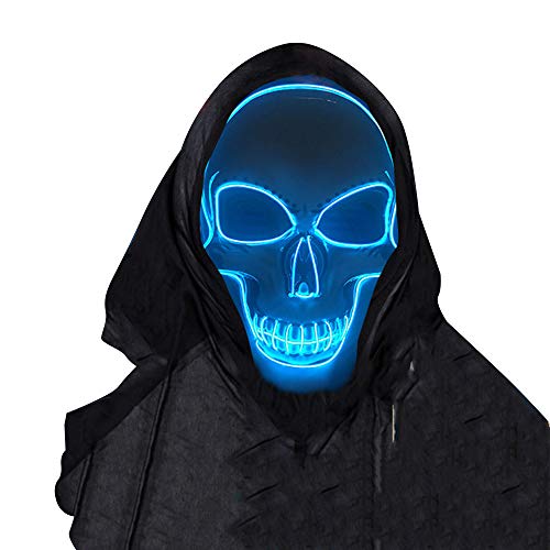SOUTHSKY LED Maske Leuchtend Schädel Maske mit Led Licht Totenkopf Masken Vollmaske Neon Lichter Blinker EL Glowing 3 Modes Für Halloween Kostüm Cosplay Party (Blau) Cover