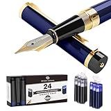 Dryden Designs Fountain Pen Medium Nib Gift Pouch - with 24 Ink Cartridges - MCM (Deep Blue)