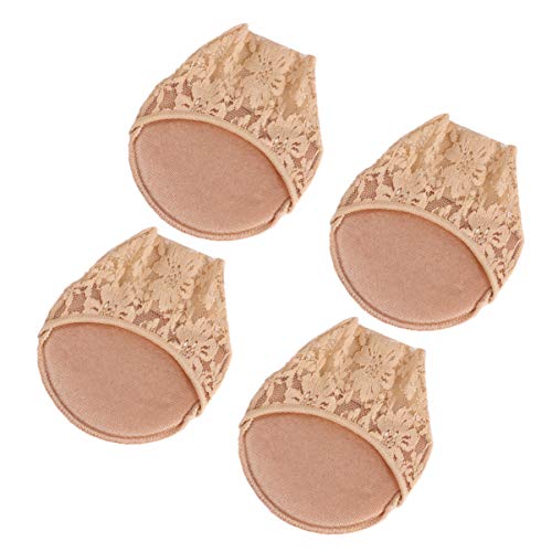 HEALLILY Women's Beige 2 Pairs Lace Cloth & Rubber Non-Slip Half Socks Toe Toppers, Seamless, Breathable, High Arch, Skin Color2