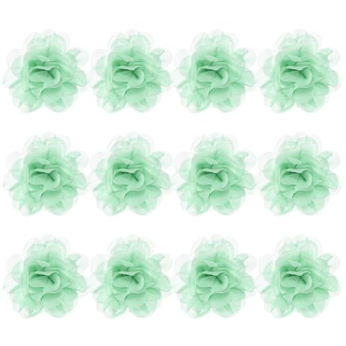 M METERXITY 12-Pack Chiffon Flowers 3.94 x 3.94 Inch Mesh Fabric Flowers Full Chiffon Flowers Hair Clips Flower for Home Decor/Wedding/Headbands/DIY/Party/Garden [Mint Green]