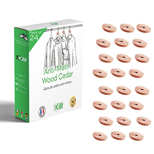 KALIGEN® ✮ Anti Mites Bois de cèdre ✮ | Anti Mites vêtements Armoire | Boules Anti Mites Naturel | Anti Mites Textiles 100% Bio | Lot +++ Cadeaux (24 Ring Pack) Cover