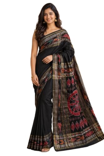 HOUSE OF ADVITA Chandralekha Raw Silk Sambalpuri Ikkat Border Saree from Chhattisgarh silkmark for Women India