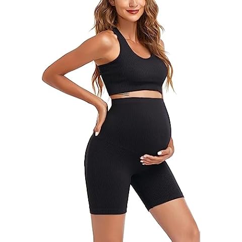 Women's Maternity 2 Piece Outfit Set - Bra & Shorts for Pregnancy - Yoga workout Lounge Wear Sets Cover