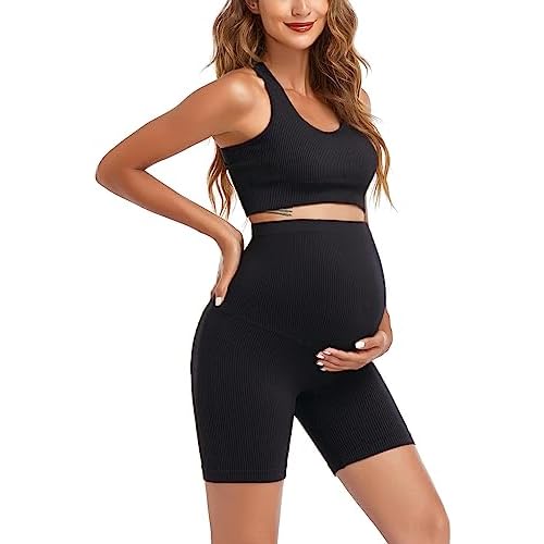 Women’s Maternity 2 Piece Outfit Set – Bra & Shorts for Pregnancy – Yoga workout Lounge Wear Sets