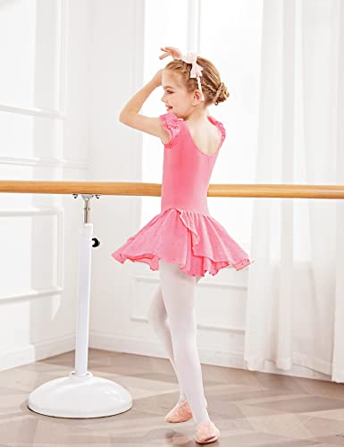 Foto von Kinder Ballettkleidung Ballettkleid Mädchen Kurzarm Baumwolle Balletttrikot Ballettanzug Tanzkleid Tanzbody mit Rock Tütü, Rosa B, 130 / 4-5 Jahre