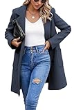 ECOWISH Women Coat Trench Jacket - Winter Long Peacoat Fall Mid-Length Lapel Cardigan Overcoat with Pockets Navy Small