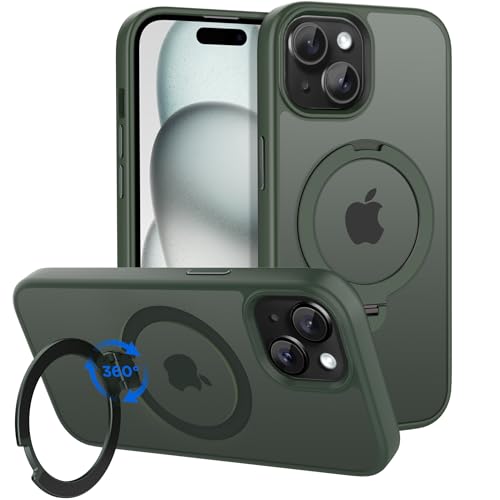 CACOE Magnetic Case for iPhone 15 with Stand, Compatible with MagSafe | 360 Rotatable Ring Stand, Compatible with MagSafe, Car Phone Mount, Phone Holder for Desk Meeting/Videos