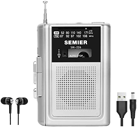 SEMIER Portable Cassette Player Recorder AM FM Radio Stereo -Compact Personal Walkman Cassette Tape Player/Recorder with Built in Speaker and Earphones -Silver