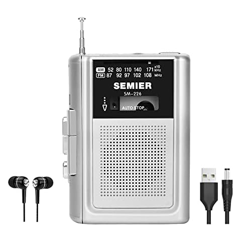 SEMIER Portable Cassette Player Recorder AM FM Radio Stereo -Compact Personal Walkman Cassette Tape Player/Recorder with Built in Speaker and Earphones -Silver Cover