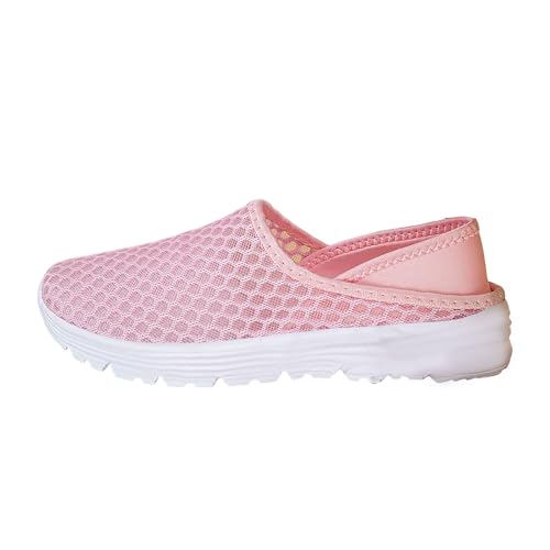 Xbemkste Damsneakers, nätstickade sportskor, fashionabla, stängda tå, slip-on, fritidsskor med mjuk sula, tygskor, damer, sommarskor, ROSA, 38.5 EU