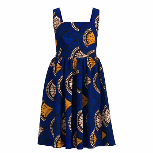 XUHOGU Robe Imprimée Wax Africaine Coupe A sans Manches en Col Carré avec Ensemble en Tissu Ankara