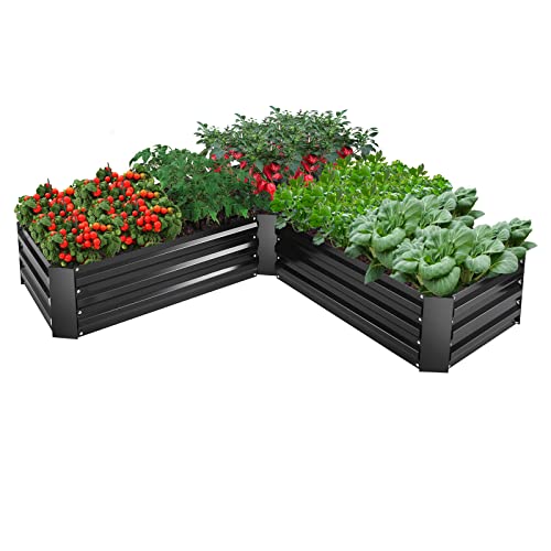 Edostory L-Shaped Metal Raised Bed Garden Bed Kit, Galvanized Planter Raised Garden Boxes Outdoor, Large Metal Raised Garden Beds For Vegetables, Flowers, Herbs, 5X5X1Ft #TOP23