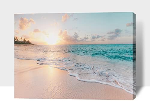 GUTTATY Sunrise and Beach Canvas Wall Art, Ocean Pictures Coastal Art Painting for Living Room Wall Decoration, Sea Poster Seascape Wall Decor Framed Canvas Print for Room Decor (12x18 Inches)