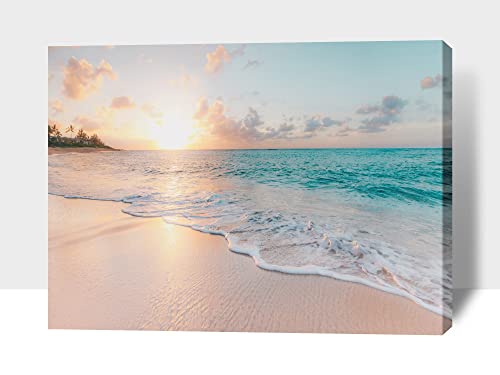 Guttaty Sunrise And Beach Canvas Wall Art, Ocean Pictures Coastal Art Painting For Living Room Wall Decoration, Sea Poster Seascape Wall Decor Framed Canvas Print For Room Decor (12X18 Inches) #TOP12