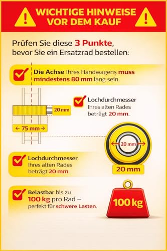 KOVA® 2X Sackkarrenrad LUFTBEREIFT 3.00-4, 260x85mm, Nabe Ø20×75, Reifen mit Schlauch & Rad Sackkarre Bollerwagen Luftreifen Ersatzrad Sackkarren Räder Rollenlager Luftrad Winkelventil Schw/Schw, L