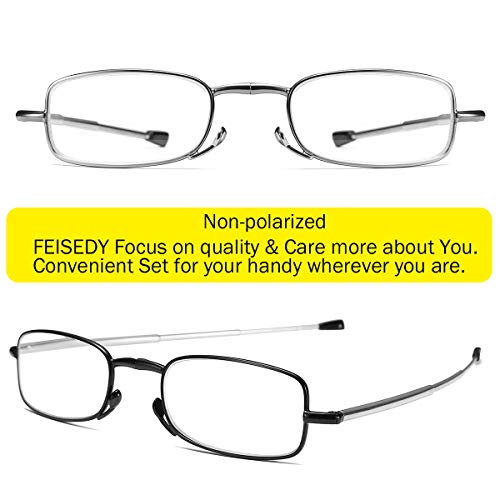 Feisedy Folding Reading Glasses 2 Pair Unisex Reader Compact Glasses With Case B2432-Bk/Gr-1.50 #TOP25