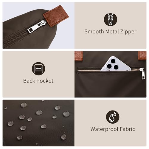 Image of Tote Bag for Women, Casual Hobo Bag Vegan Leather Top-Handle Purse Foldable Shoulder Nylon Zipper Handbag