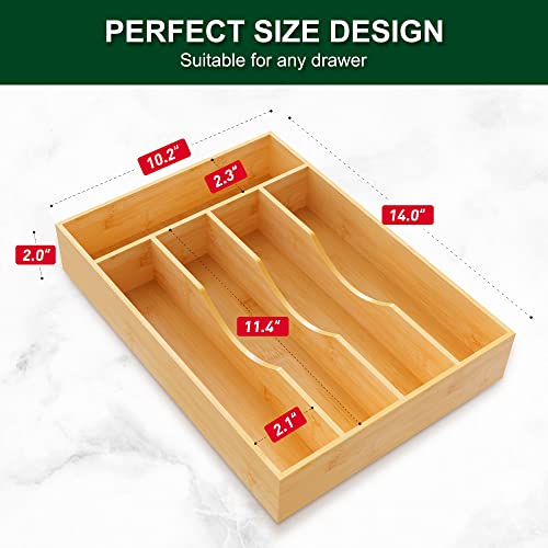 Bellsal Utensil Organizer 10 Inch Silverware Tray For Drawer Utensil Holder Cutlery Organizer Kitchen Drawer Organizer 5 Compartment Small Narrow Bamboo #TOP2