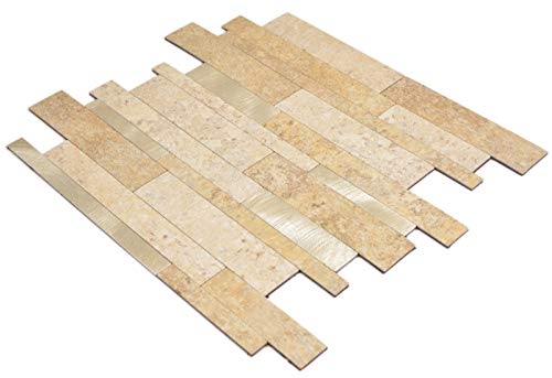 Compuesto de vinilo con aspecto de piedra Limestone marrón/dorado Mosaik azulejos pared azulejos cocina baño MOS200-36LBG_f