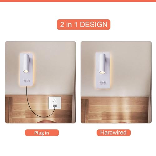 MOLUOLA LIGHTING Bedside Reading Lamp Wall Mounted, LED Wall Reading Lights for Bed, Plug in Wall Sconce Set of 2, Bed Reading Light 3W 3000K Book Light with 9W Ambient Lighting by MOLUOLA LIGHTING - Image 4