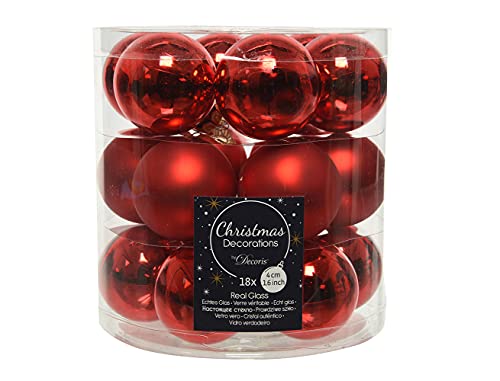 Decoris Weihnachtskugeln Glas 4cm x 18 Stück kleine Christbaumkugeln rot