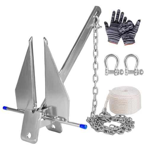 Galvanized Fluke Anchor Kit, 5/8/10/13/18 lb Heavy Duty Boat Anchor Kit with Anchor Chain Shackle and Boat Anchor Rope Set, for Boats Pontoon, Deck, Fishing, and Sail (18 lb, Fits 31 - 35 FT Boats) by mozigena - Used condition - US$106.44