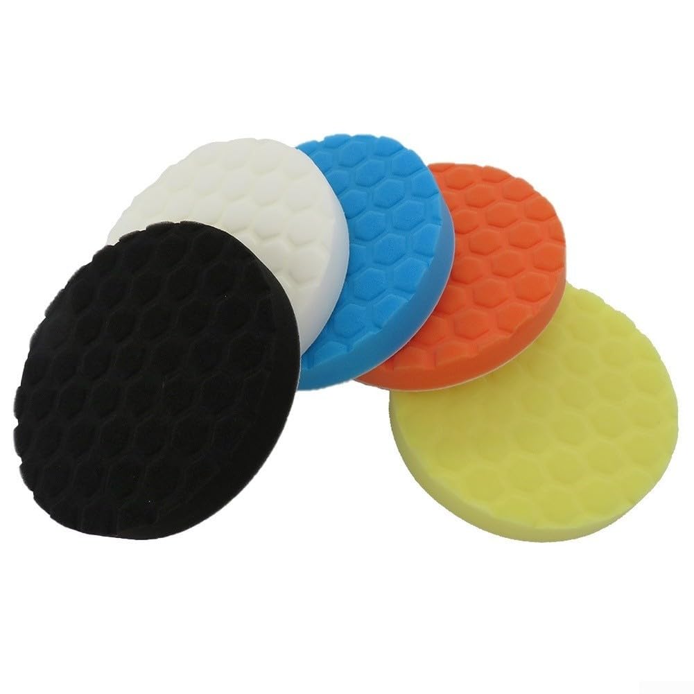 Almohadillas de espuma de pulido de coche de 180 mm, juego de 5 colores para encerar, pulir, eliminar arañazos, corte pesado a acabado fino, sistema de fijación seguro
