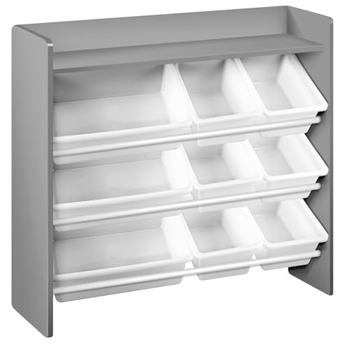 CroBlissful 9 Pcs Toys Storage Bins Plastic Storage Tray White Bins Include 3 Large and 6 Small Reliable Plastic Toys Organizer Baskets for Office Nursery Teacher Activity Book Organization