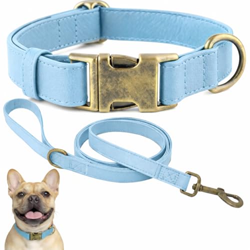 B&F Dog Collar and Leash Set,Leather Silicone Waterproof Odor-Proof Dog Collar and Leash for Large Dogs, Soft Flexible Dog Collars, Adjustable Pet Collar (Blue, Large (16-24.5" Neck)) by Ben & Fellows - Used condition - US$16.30