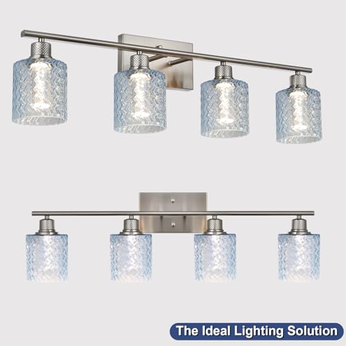 Image of 3 Pcs Blue Ripple Fitter Opening Lighting Fixture Replacements, E26 Base 1-5 /8 Inch Fitter Glass Shades Cover for Ceiling Fan Wall Light and Pendant Light