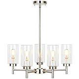 Derksic 5-Light Chandelier Modern Chandelier with Clear Glass Shades Contemporary Chandeliers Lighting Fixtures for Dining Room Living Room Bedroom, Brushed Nickel