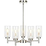 Derksic 5-Light Chandelier Modern Chandelier with Clear Glass Shades Contemporary Chandeliers Lighting Fixtures for Dining Room Living Room Bedroom, Brushed Nickel