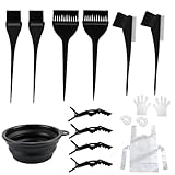 LiangSanXin 17 Pcs Tintes de Peluquería Profesional: 6 Pincel Tinte Pelo, 4 Pinzas, 1 Tazón, 6 guantes,gorro, delantal y orejeras, Kit decoloracion Cabello, tinte cabello para peluquería casera salón