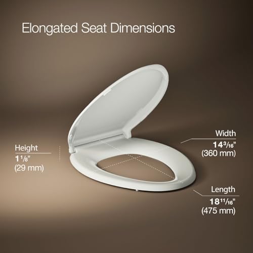 Image of KOHLER 4636-RL-NY Cachet ReadyLatch Elongated Toilet Seat Slow Close, Soft Close Toilet Seat Quiet Lid, Contoured Grip-Tight Bumpers Installation Hardware, Apartment Essentials, Dune (Pack of 4)