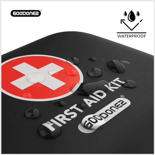 GOODONE2 200 Pcs First Aid Kit + Survival kit for Treat, Protect Minor Cuts, Scrapes. Home, Office, Car, School, Business, Travel, Emergency, Survival, Hunting, Outdoor, Camping & Sports (200-Black)