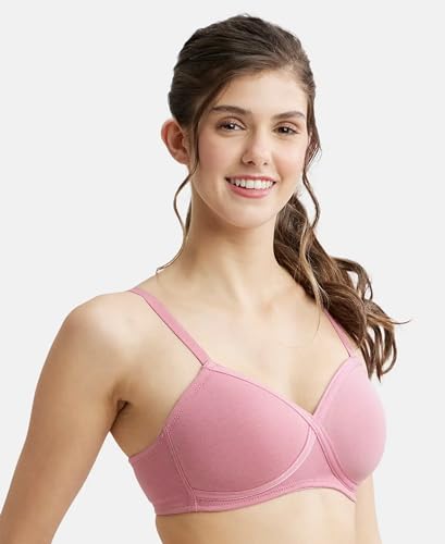 Image of Jockey FE40 Women Wirefree Padded Super Combed Cotton Elastane Stretch Full Coverage T-Shirt Bra with Cross Over Fit
