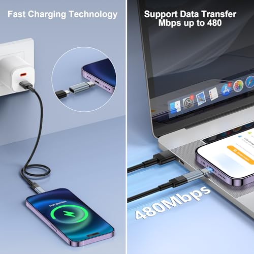 2 Stück Lightning auf USB C Adapter für iPhone 16/16 Pro Max/16 Plus/15, Typ C auf Lightning Adapter mit Schnelllade- & Datenübertragung für Samsung Galaxy S25 Edge/S24, Nicht für Audio/Kopfhörer/OTG